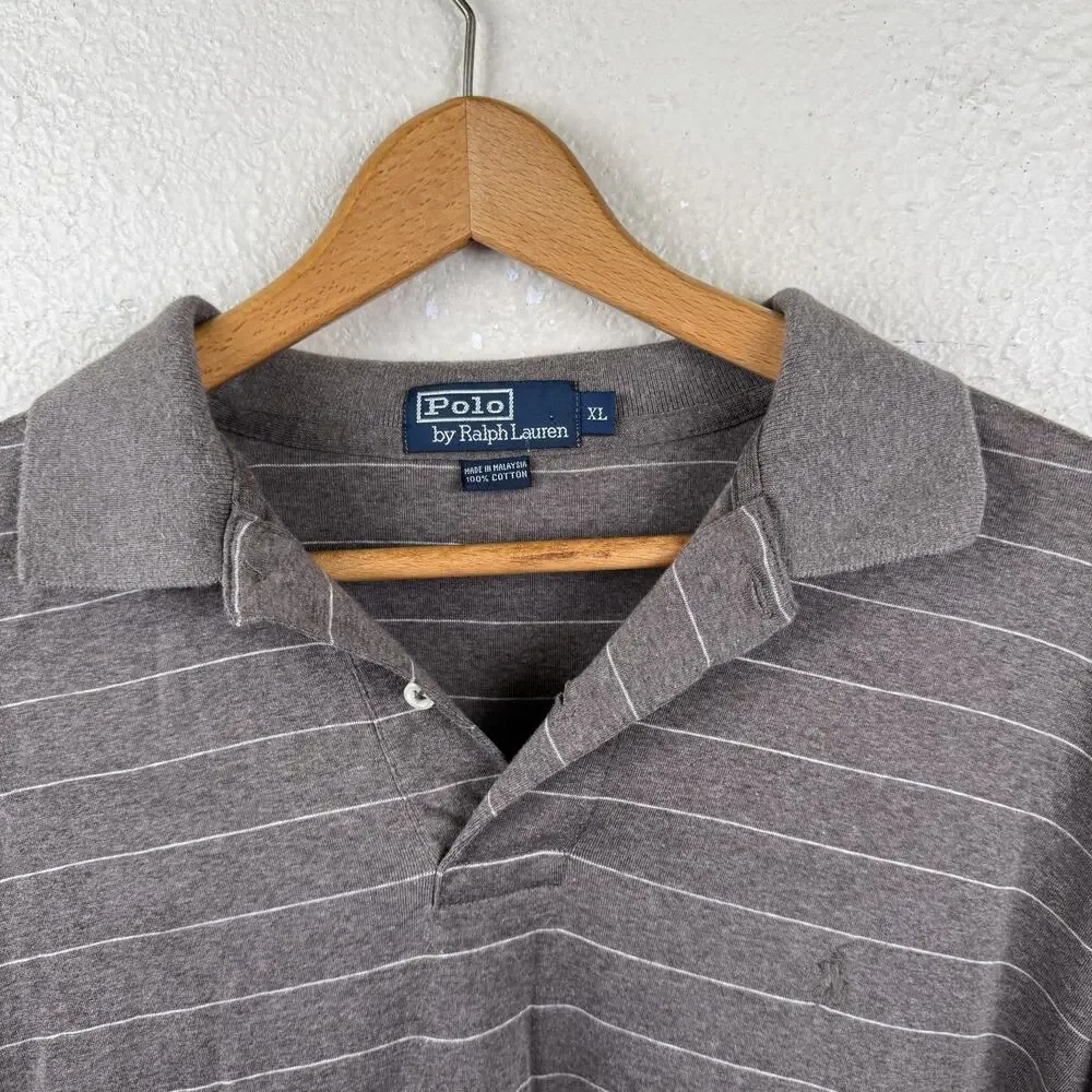 Polo Ralph Lauren Polo Shirt Mens XL Brown Striped Long Sleeve Cotton Classic